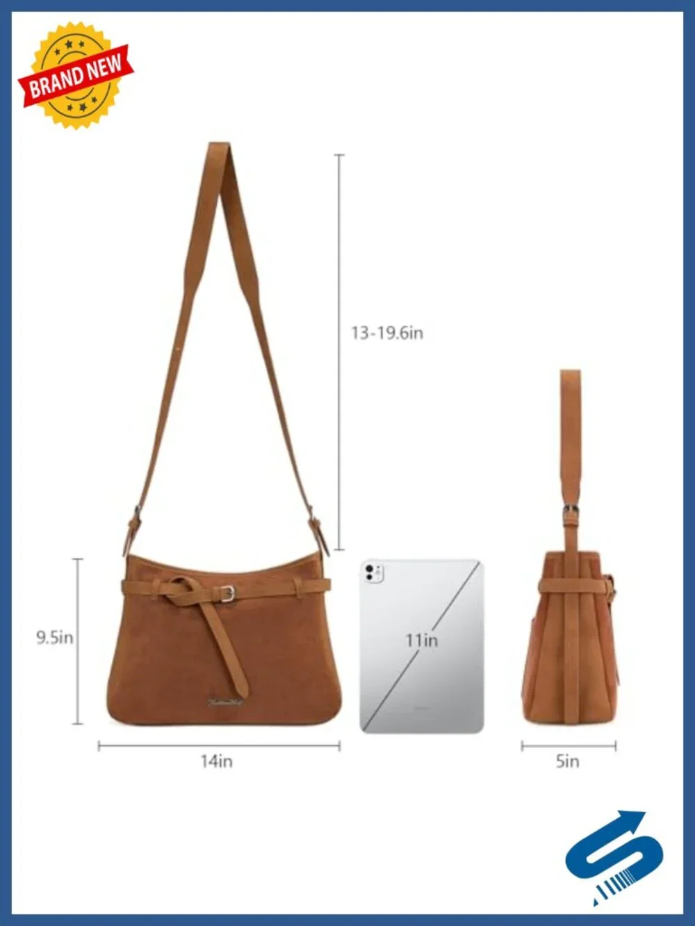 Women's Soft Faux Suede Slouchy Hobo Shoulder Bag with Adjustable Strap